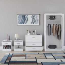 Lassic Vida Designs Riano 4 Piece Bedroom Set (3 Drawer Bedside Chest, 4 Drawer Chest, 2 Door Wardrobe) White (5) - thumbnail 5