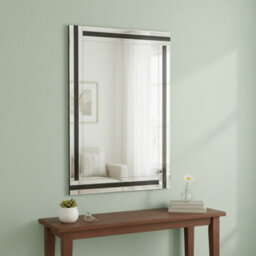 Biznest Triple Stripes Wall Mounted Mirror Rectangular Clear Glass Frame Large Bordered Edges Home Decor Silver & Black 90 X 60 Cm - thumbnail 2