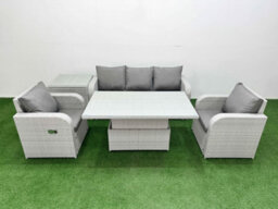 Fimous Pe Rattan Garden Furniture Set Reclining Chair Sofa Lounge Sofa Set Adjustable Lifting Table Side Table Light Grey - thumbnail 1