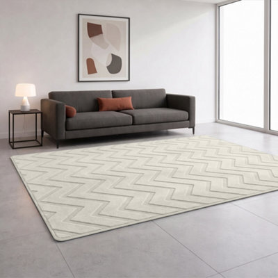 Moonlight Bedding Cream Chevron Rug 120X170Cm, Washable Non-Slip Soft High Low Pile Living Room Carpet - image 1