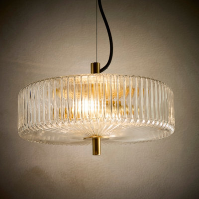 K Living Ribbed Glass Brass Light Pendant 2 Light Bulb Style Semi-Opaque Glass Decorative Lighting Solution For Modern Homes - image 1