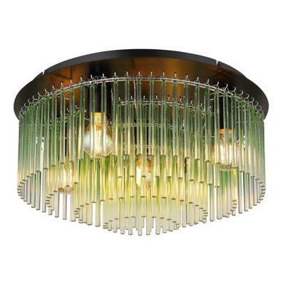 Luminosa Lighting Luminosa Gorley Ceiling Light Matt Black Green Glass Shade 5X E27 - image 1