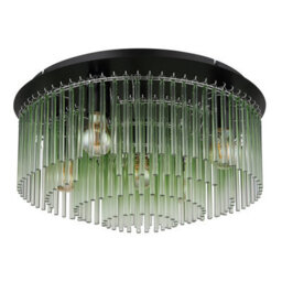 Luminosa Lighting Luminosa Gorley Ceiling Light Matt Black Green Glass Shade 5X E27 - thumbnail 2