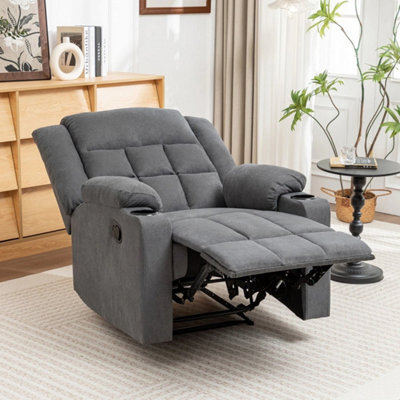 Grey Recliner Manual Fabric Reclining Chair Fireside Armchair Sofa With Footrest - image 1