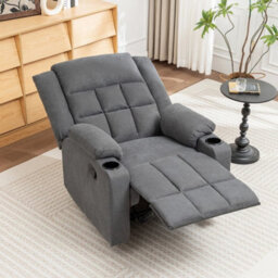 Grey Recliner Manual Fabric Reclining Chair Fireside Armchair Sofa With Footrest - thumbnail 3
