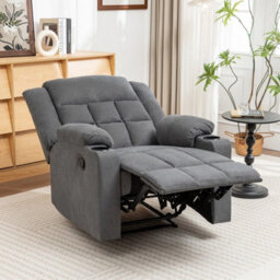 Grey Recliner Manual Fabric Reclining Chair Fireside Armchair Sofa With Footrest - thumbnail 1