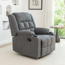 Grey Recliner Manual Fabric Reclining Chair Fireside Armchair Sofa With Footrest - thumbnail 4