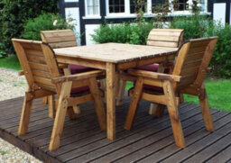 Charles Taylor 4 Seater Wooden Square Dining Table & Chairs Set Red Cushion - thumbnail 2