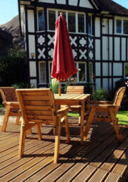 Charles Taylor 4 Seater Wooden Square Dining Table & Chairs Set Red Cushion - thumbnail 5