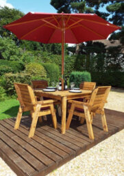 Charles Taylor 4 Seater Wooden Square Dining Table & Chairs Set Red Cushion - thumbnail 3