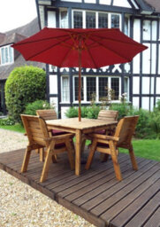 Charles Taylor 4 Seater Wooden Square Dining Table & Chairs Set Red Cushion - thumbnail 4