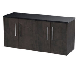 Nuie Hudson Reed Juno Wall Hung 4-Door Vanity Unit & Black Worktop, Stylish Countertop Basin Unit In Metallic Slate, 1200mm