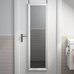 Ibathuk Brillia Wall Hung Full Length Mirror, Gloss White Framed Bevelled Glass, Modern Bathroom & Bedroom Furniture - thumbnail 6