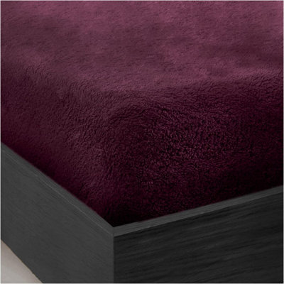 Gc Gaveno Cavailia Teddy Bear Plain Fitted Sheet Single Aubergine Fleece Thermal Warm Super Soft & Warm Fluffy Fitted Bed Sheet - image 1