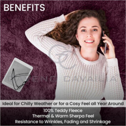 Gc Gaveno Cavailia Teddy Bear Plain Fitted Sheet Single Aubergine Fleece Thermal Warm Super Soft & Warm Fluffy Fitted Bed Sheet - thumbnail 3