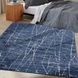 Blue Ivory Abstract Luxurious Modern Easy To Clean Rug For Bedroom & Living Room-160Cm X 221Cm - thumbnail 2