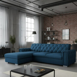 Roma Corner Sofa Bed With Storage For Living Room Polyurethane Foam Wave Springs Metal Legs Frame 267X85X185Cm Blue Left - thumbnail 1
