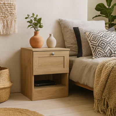 Wyld Haus Cherryfern Natural Oak Bedside Table 1 Drawer 1 Open Shelf Compact Matt Finish - image 1