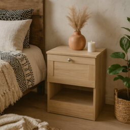 Wyld Haus Cherryfern Natural Oak Bedside Table 1 Drawer 1 Open Shelf Compact Matt Finish - thumbnail 2