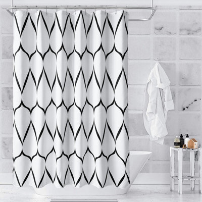 Neel Blue White Shower Curtain With Hooks, Lattice Design, 1800mm X 1800mm - image 1