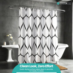 Neel Blue White Shower Curtain With Hooks, Lattice Design, 1800mm X 1800mm - thumbnail 9