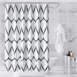 Neel Blue White Shower Curtain With Hooks, Lattice Design, 1800mm X 1800mm