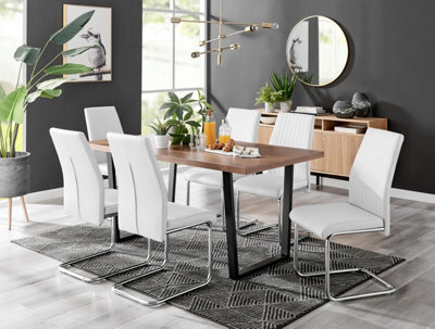 Furniturebox Uk Kylo Brown Wood Effect Dining Table & 6 White Lorenzo Chairs - image 1