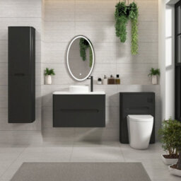 Royal Bathrooms Venice 800mm Matt Nocturne Black Wall Mounted Bathroom Countertop Vanity Unit 2 Drawer With Round Basin - thumbnail 4