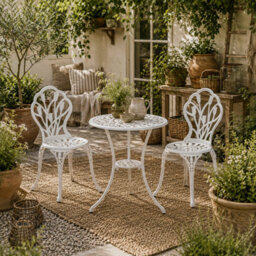 Wyld Haus Vitano 3-Piece Aluminium Bistro Set - White, Round Balcony Table And 2 Chairs, Parasol Hole.