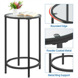 Yaheetech Black Metal Round Accent Table With Glass Top - thumbnail 4