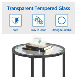 Yaheetech Black Metal Round Accent Table With Glass Top - thumbnail 6