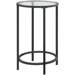 Yaheetech Black Metal Round Accent Table With Glass Top - thumbnail 2
