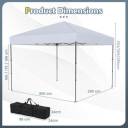 Gainoom 300 X 295 Cm Pop Up Canopy Tent White Foldable Outdoor Sunshade Patio Shelter Gazebo - thumbnail 2