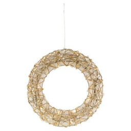 Urbn-Living Urbnliving 30Cm Round Pearl Gold Wreath Decoration With Led Lights Christmas Ornament Lights Hanging Xmas Decor - thumbnail 6