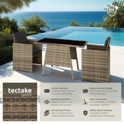 Tectake Garden Furniture Set Lausanne - 2 Chairs, 1 Table, Bistro Set, Weather Resistant - Nature - thumbnail 2