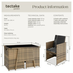 Tectake Garden Furniture Set Lausanne - 2 Chairs, 1 Table, Bistro Set, Weather Resistant - Nature - thumbnail 6