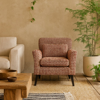 Wyld Haus Olinda Terracotta Red Patterned Fabric Accent Armchair By - image 1