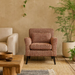 Wyld Haus Olinda Terracotta Red Patterned Fabric Accent Armchair By - thumbnail 1