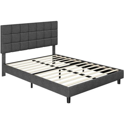 King (150X200Cm) Upholstered Bed With Adjustable Linen Tufted Square Headboard Dark Grey - image 1