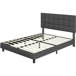 King (150X200Cm) Upholstered Bed With Adjustable Linen Tufted Square Headboard Dark Grey - thumbnail 3