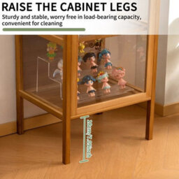 Light Brown 3 Grids Display Cabinet Bamboo Bookcase Shelving Unit Storage Rack Dustproof - thumbnail 4