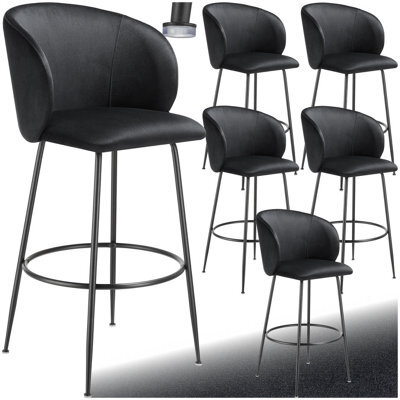 Tectake Bar Stool Luana - With Backrest, Velvet Look And Padded - Black/black, Set Of 6 - image 1