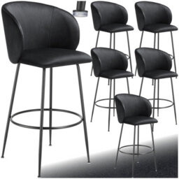 Tectake Bar Stool Luana - With Backrest, Velvet Look And Padded - Black/black, Set Of 6 - thumbnail 1