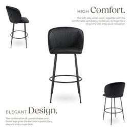 Tectake Bar Stool Luana - With Backrest, Velvet Look And Padded - Black/black, Set Of 6 - thumbnail 3