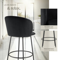 Tectake Bar Stool Luana - With Backrest, Velvet Look And Padded - Black/black, Set Of 6 - thumbnail 4