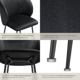 Tectake Bar Stool Luana - With Backrest, Velvet Look And Padded - Black/black, Set Of 6 - thumbnail 5