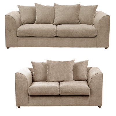 Furnishings For Less UK Fern Soft Chenille Fabric Fabric Sofaset 3 And 2 Seater Sofa  Beige - Scatter Back - image 1
