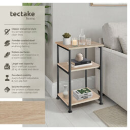 Tectake Bedside Table Memphis - Industrial Style, With 3 Shelves, 34 X 30 X 59 Cm - Industrial Wood Light, Oak Sonoma - thumbnail 2