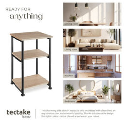 Tectake Bedside Table Memphis - Industrial Style, With 3 Shelves, 34 X 30 X 59 Cm - Industrial Wood Light, Oak Sonoma - thumbnail 7