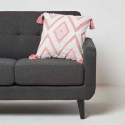 Homescapes Geometric Ikat White & Pink Tufted Cotton Cushion With Tassels 45 X 45 Cm - thumbnail 2